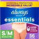 Always Discreet Essentials Adult Diapers for Women, Postpartum Essentials, Disposable Briefs, Unscented Incontinence Underwear Bladder Leak Protection, Size S/M, 56 Count