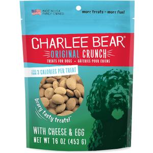 Charlee Bear Original Crunch Dog Treats, Cheese and Egg, 16 Ounce Resealable Bag, Low Calorie Training Treats for Dogs, Limited Ingredient, Healthy, Crunchy Dog Snacks, Made in USA (EXP 04/24/27)