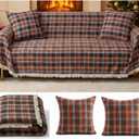 Oudain Christmas Couch Cover Sets with 2 Pillowcase 71"x 134" Buffalo Plaid Blue and Red Sofa Covers Farmhouse Couch Slipcover 3 Seat for Christmas Decorations Room Furniture Protector