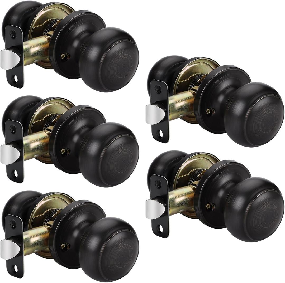 goldenwarm Bronze Passage Door Knobs, Oil Rubbed Bronze Closet Door Knobs Interior, Bronze Passage Door Knobs Set for Hallway Closet (5 Pack, Oil Rubbed Bronze) (Passage - 5 Pack)