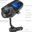 Nulaxy Bluetooth Car FM Transmitter Audio Adapter Receiver Wireless Handsfree Voltmeter Car Kit TF Card AUX 1.44 Display - KM18 Black Matte