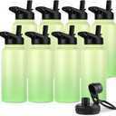 DOMICARE 32 oz Insulated Water Bottle Bulk, Vacuum Insulated Stainless Steel Sports Water Bottle with Straw Lid & Spout Lid, Leakproof, Reusable - Travel, Camping, Bike, Green Gradient (8 Pack)