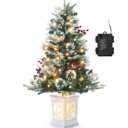 GarveeHome 3 ft Prelit Premium Snow Flocked Artificial Christmas Tree with 8 Mode Warm White Led, Mini Prelit Xmas Pine Tree for Christmas Decoration,Yard,Home,Office,Outdoor,Indoor