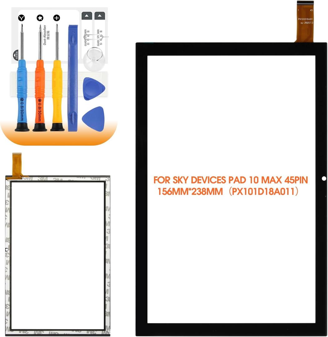 for Sky Devices Pad 10 Max Screen Replacement 10.1" for Sky Devices Pad 10 Max Touch Screen Digitizer Replacement Glass Sensor with Tools 45Pin (PX101D18A011) (156mm*238mm)(Camera on The Left)