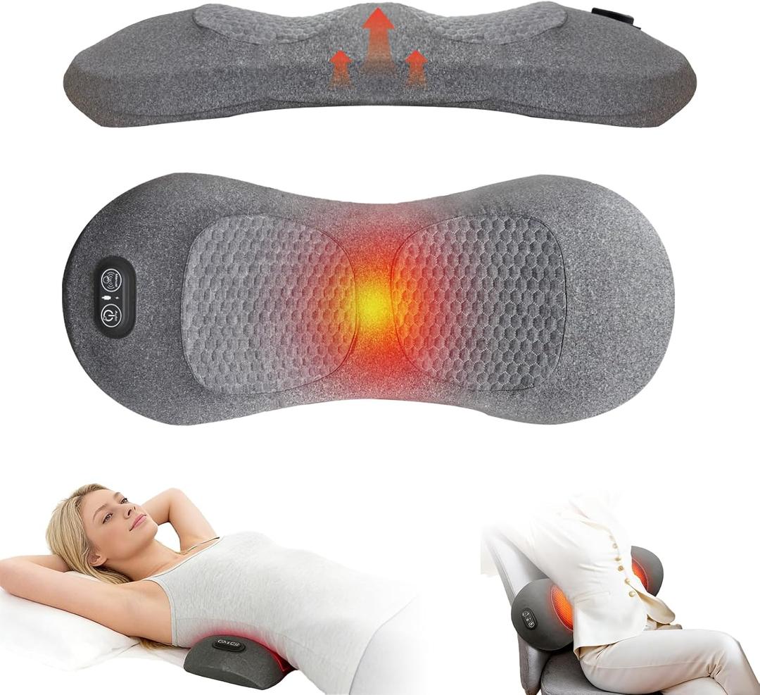 3 in 1 Rechargeable Electric Back Massager for Pain Relief Deep Tissue, Ergonomic Memory Foam Lumbar Support Pillow with Heat, Vibration and Traction, Cordless Lower Back Massager for Home & Office