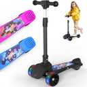 Electric Scooter for Kids, 80W Motor, 24V 62.4Wh Capacity Battery, Lighted Up Wheel, Adjustable Handlebar Height, Rear Fender Brake, Max Load 110 LBS