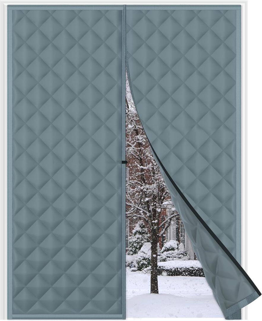 RELIANCER Magnetic Thermal Insulated Door Curtain,Waterproof Oxford Cloth Door Cover,Fits 46"x82" Doors,Cotton Fiberfill Doorway Curtains,Winter Insulated Doors Net Screen,Windproof Doorway Blanket