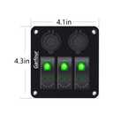 2 x Green 3 Gang Waterproof Boat Switch Panel with 3.1A USB and 12V Cigarette Lighter Socket Marine Switch Panel for Boats, Trucks, RVs
