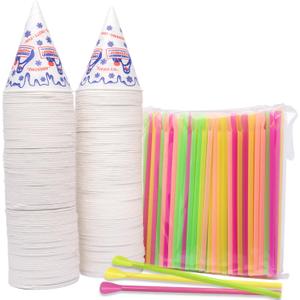 200 Snow Cone Cups 6 Oz and 200 Spoon Straws