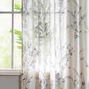 MYSKY HOME Sheer Curtains 84 Inches Long 2 Panels Linen Blended Farmhouse Curtains & Drapes for Living Room Bedroom, Light Filtering Privacy Curtains Floral Printed Classical Home Decor, Navy Blue