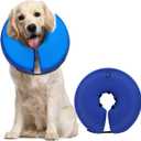 MIDOG Soft Inflatable Dog Cone,Donut E-Collar Alternative for After Surgery, Prevents Licking, Allowing Normal Eating & Vision,Comfortable Recovery Collar for Dogs&Cats, DarkBlue-L
