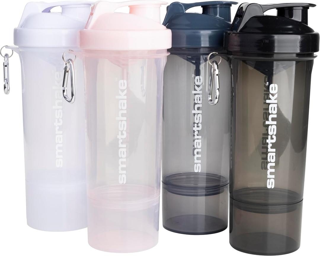 Smartshake Slim 4-Pack Protein Shaker Bottle 400 ml | 13.5 oz  Storage Included - Leakproof Screw-on Lid - BPA Free  Unisex - Black, White, Stormy Gray, Cotton pink