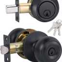 Lanwandeng All Keyed Alike Entry Door Knobs and Single Cylinder Deadbolt Lock Combo Set, Security for Entrance and Front Door with Flat Ball Classic Matte Black Finish