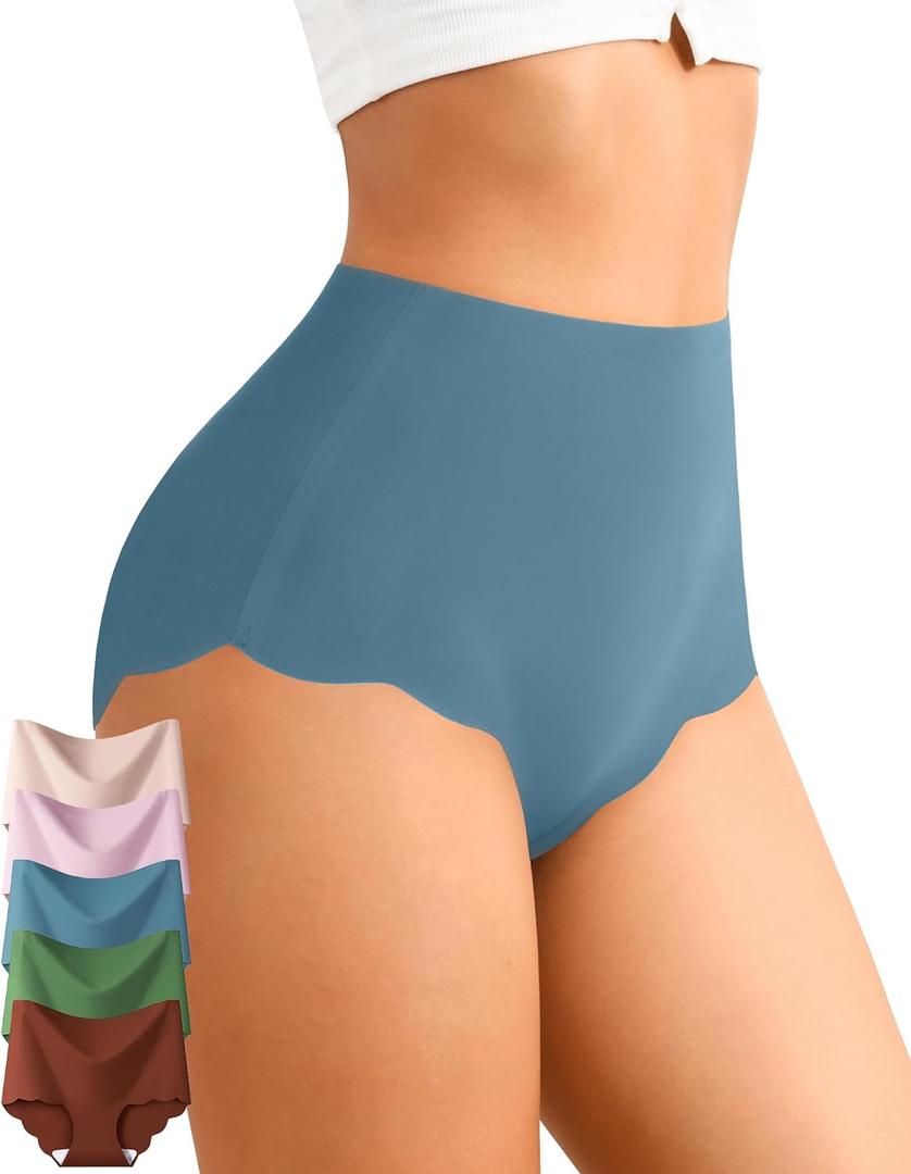 ASIMOON Seamless Underwear for Women No Show High Waisted Panties Tagless Wave Edge Full Coverage Ladies Briefs Multi Pack (XL)