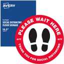 6 x Avery"Please Wait Here" Red Social Distancing Floor Decals, 10.5" Diameter, 5 Removable Decals (83090)