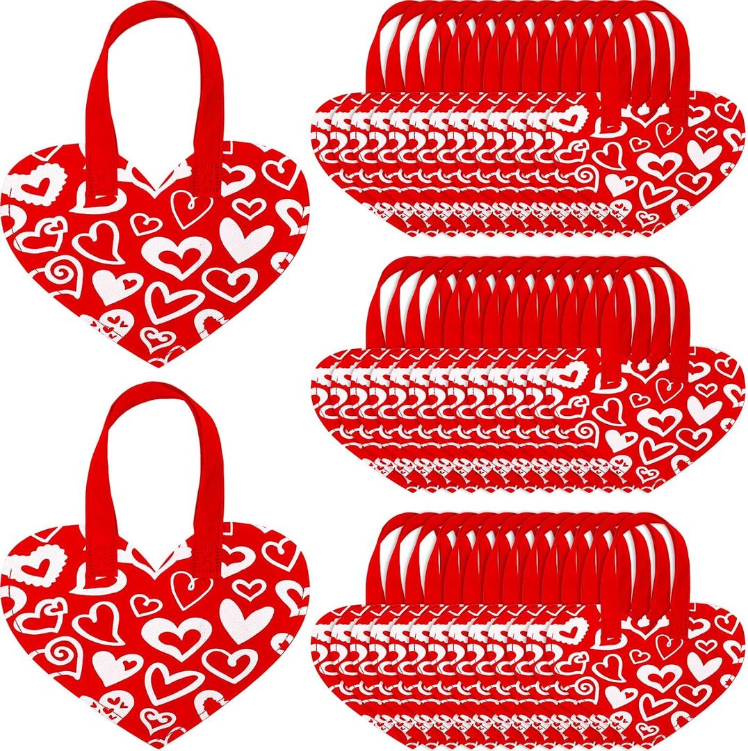 Wesnoy 36 Pcs Mother's Day Goodie Bags with Handles Resealable Red Heart Gift Bag Non Woven Heart Treat Tote Bags Bulk for Mom Gifts 9.8 x 7 Inch
