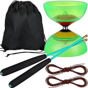 6 Pieces Chinese Diabolo Toy Set Includes 5 Inches Five Bearings Diabolo Ball Toys with 2 Pieces Alloy Diabolo Sticks 2 Pieces Ropes Drawstring Bag for Fun (Green)
