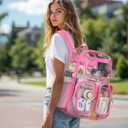 Heavy Duty Clear Backpack for Women Men Boys Girls, Large TPU Clear Bookbag with Accessories, Transparent See Through Backpack for School Sport College Work Travel Security, Pink