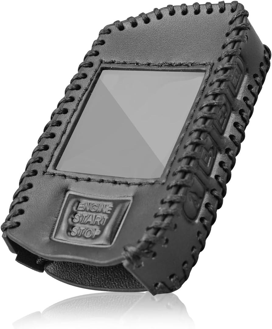 Remote Leather Case Key Fob Fit for Compustar Prime Q9 2Way Remote RF-2WQ9-FM, Leather Remote Cover Black