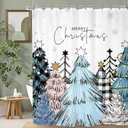Merry Christmas Abstract Tree Shower Curtain 60Wx72L Buffalo Check Plaid Xmas Winter New Year Holiday Snowflake Pink Blue Bathroom Set Accessories Decor with 12 Pack Hooks