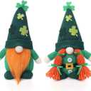 St Patricks Day Decorations, 2Pcs St Patricks Day Gnomes Plush, Knitted Shamrock Leprechaun Tomte, Irish Holiday Decor for Home Table Shelf Party Mantel