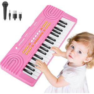 Kids Piano Keyboard Toy for 4 Year Old Girl Birthday Gift 37 Key Pink Pianos with Microphone Toddler First Music Instrument Toys for 3 4 5 6 7 Year Old Boys Girls Gifts