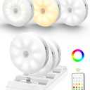 EZVALO Under Cabinet Lighting with Charging Station,1000mAh Rechargeable Puck Lights with Remote, 3 Color Temps & 12 RGB Closet Lights, Dimmable Motion Sensor Lights for Shelf, Kitchen (6 Packs)