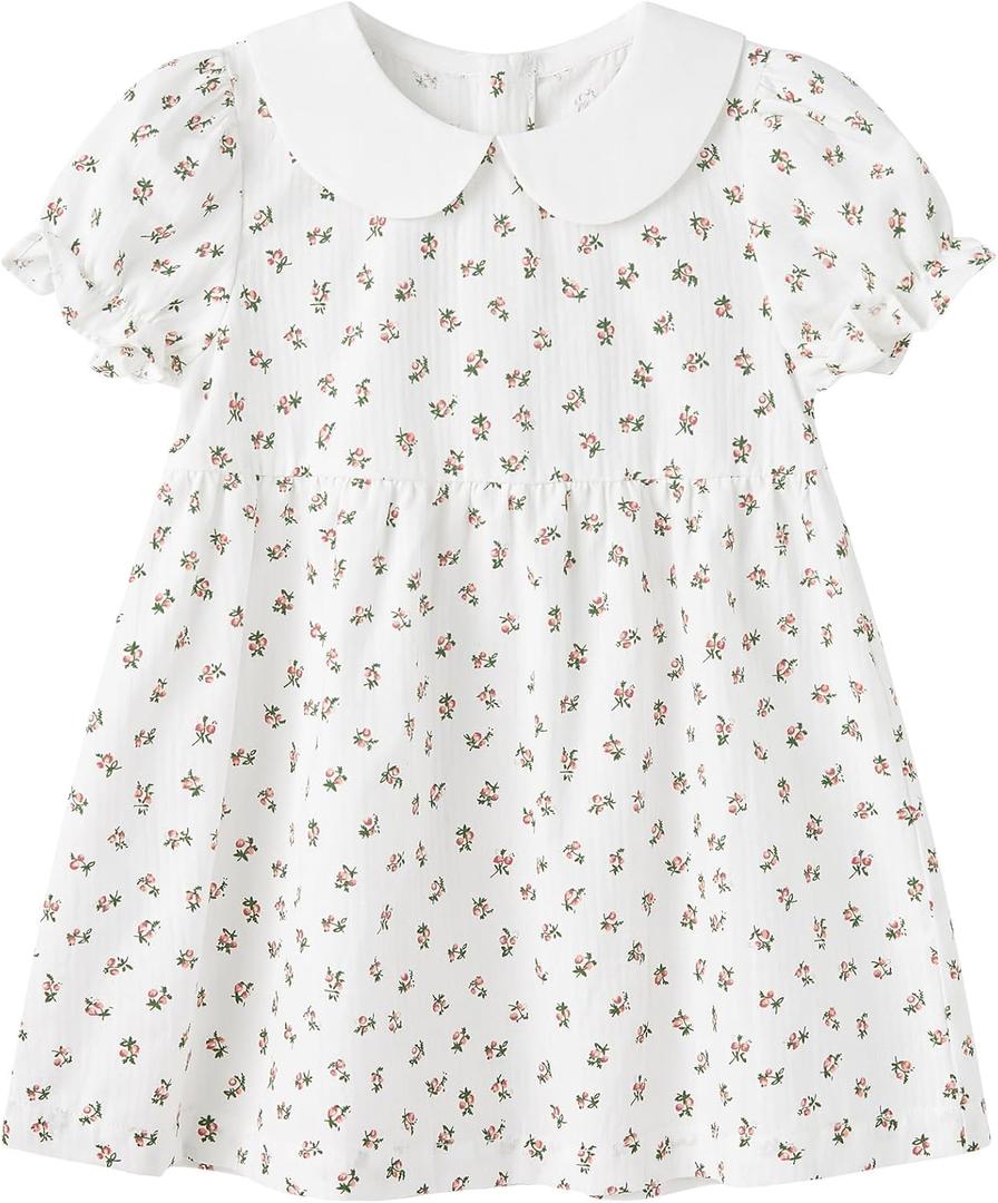 pureborn Baby Toddler Girl Woven Dress Short Sleeve Cotton Playwear Dresses 0-5T (3-4T, Pink Blooms-b)