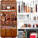 ZAMQIU Leather Working Kit, 155-Piece Leather Tooling Kit with Carving Stamping Sewing Punching Cutting, Leatherworking Tool Set for Beginners, DIY Craft Starter Set for Wallet, Belt, Bag Making