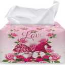 Gnome Rectangular Tissue Box Valentine's s Decor Leather Tissue Box Cover for Bathroom Accessories Romantic Rose Paper Case Organizer Holder for February 14th