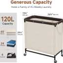 StorageWorks 3 Section Laundry Hamper, Rolling Laundry Cart with Wheels and Handles, Laundry Room Double Sorter for Organizer and Storage, 31.7 Gal(120L), Beige