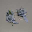 Wrist Corsage Wristlet and Boutonniere Set for Wedding Bridesmaid Mother Grandmother for Bridal Shower Wedding Artificial Roses Flower Prom Set of 2 (Dusty Blue)