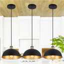 3-Pack Industrial Black Gold Pendant Lights Vintage Mini Dome Pendant Light Fixtures with Golden Finish Rustic Farmhouse Dome Black Pendant Lights for Kitchen Island, Dining Room, Bedroom