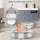 Himold Collapsible Baby Bathtub for Newborn to Toddler 0-36 Months, Spacious Foldable Infant Bath Tub with Thermometer, Cushion & Drain Hole, Portable Travel Tub Grey