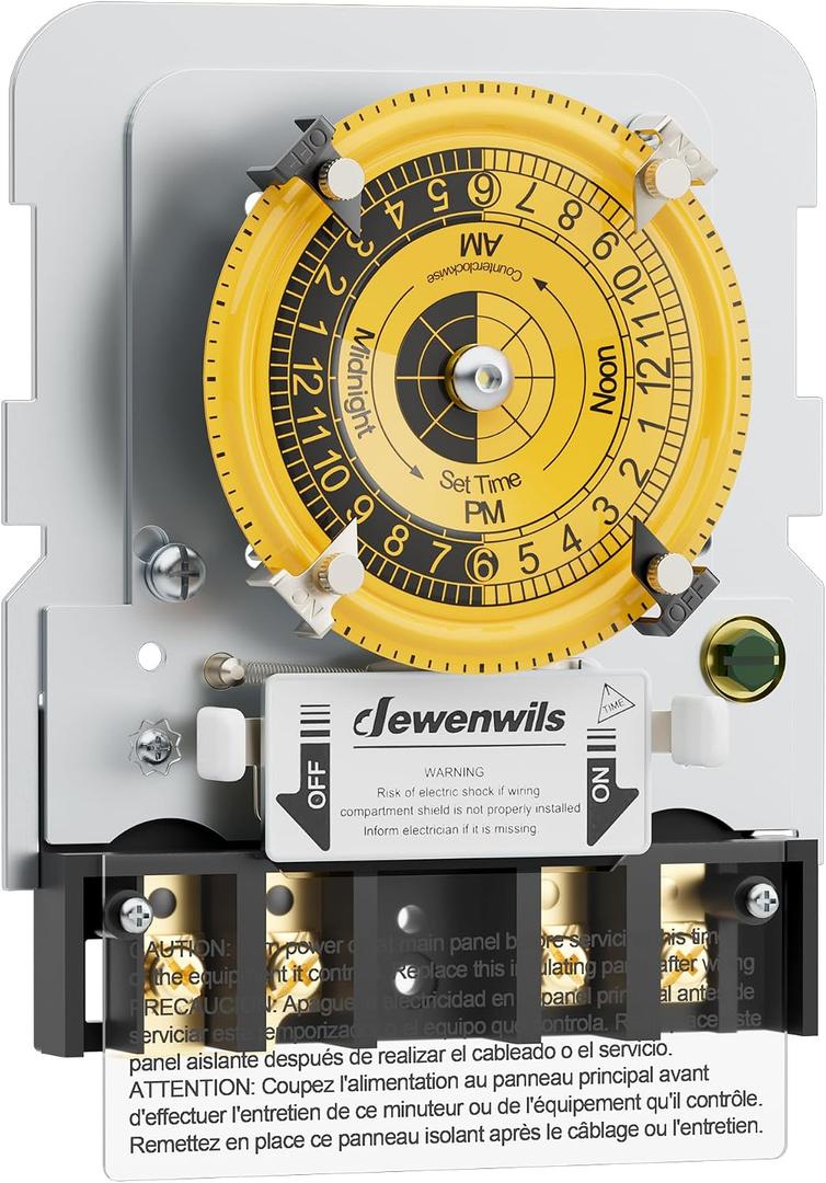 DEWENWILS T104M Mechanical Timer Switch, Mechanism Only, 120VAC SPST, 2HP 40A, Pool Pump Timer Replacement, Heavy Duty, Manual Override, 2-Set On Off Clips
