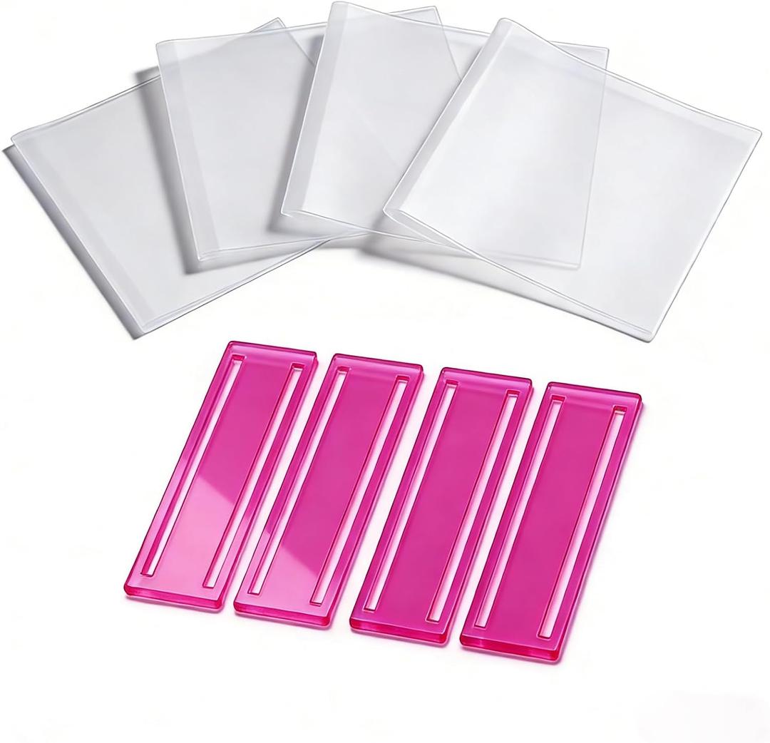 4 Sets Pink Mahjong Card Sleeve and Line Finder for 2025 2026 Mahjong Cards, Clear Acrylic Line Reader Strips & Durable PVC Card Protector Covers with Storage Bag, Fits Large Print Scorecards (Pink)