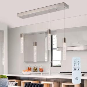 Pendant Light Kitchen Island with Remote Control & Dimmable, Modern Brushed Nickel Pendant Light Fixture for Dining Room 3000K/4000K/6000K