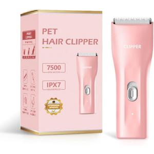 Dog Cat Home Hair Waterproof Clipper Portable Electric USB Rechargeable Pet Grooming Tools Low Noise Shaver Cordless Trimmer for Small and Large Pets (L006-pink)