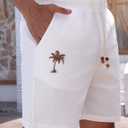 Men's Cotton Shorts Drawstring Waist Embroidered Tree Summer Vacation Beach Shorts (White, L)