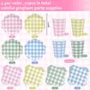 72 Pcs Gingham Party Supplies 9 Inch Easter Party Colorful Dessert Paper Plates and Napkins Disposable Scalloped Picnic Plaid Plates Napkins Cup Checkered Dinnerware Set for Easter Baby Shower Wedding