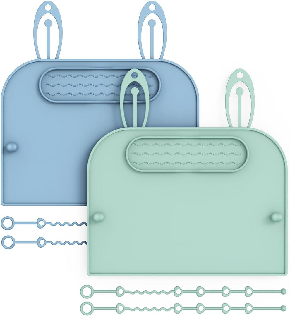 2Pack Silicone Placemats for Baby&Kid, Stain-Proof Non-Slip Baby Place Mat for Restaurant Highchair& Home Dining, Baby-led Food mats for Travel, Portable Toddler Table mat-Waterproof&Dishwasher Safe (Blue&green)