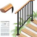 Hand Rails for Outdoor Steps 4-Step Railing Metal Wood-Grain