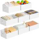 DIMJ Large Closet Shelf Organizer Bins 4 Packs with Handles and Divider, Fabric Trapezoid Storage Baskets, Foldable Clothes Containers Box for Shelf, Towel, Book, Toy, Purse, Hats, White, Size: 4 Bins 16.5"x11"x7.8"