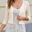 JOKELAMB Women's Bolero Shrug Cropped Cardigan Knit Sweaters Open Front Casual Elegant Jacket for Dresses (Beige) XL