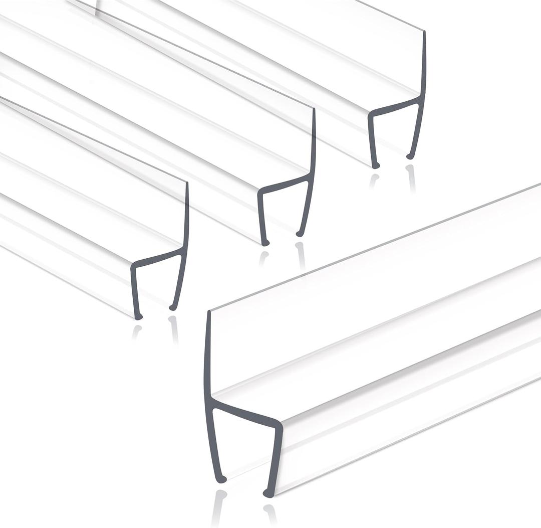 Frameless Shower Door Seal Strip 4 Pack x 39 Inch H for 3/8" Thick Glass Shower Door Side Seal Strip Bottom Seal Door Sweep Ultra Clear Polycarbonate, Stop Shower Leaks Create A Water Barrier