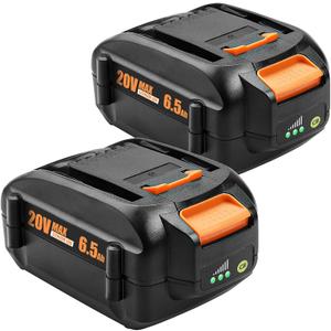 20V 6.5Ah High-Capacity Battery Replacement for Worx Battery 20V PowerShare WA3578 WA3674 WA3575 WA3525 WA3520 WG155s WG251s WG890 WG891 Compatible with Worx 20 Volt Cordless Tools (2 Pack)