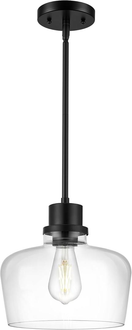 Emak Black Pendant Light Fixtures, Modern 10 Inch Clear Glass Pendant Lights Kitchen Island, Farmhouse Large Kitchen Island Lighting, PL126-BK-CG