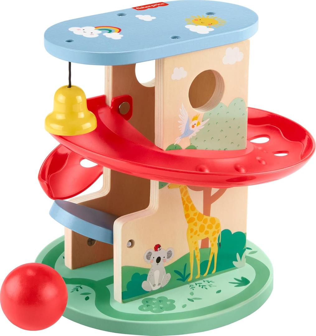 Fisher-Price Wood Baby Toy Treehouse Ball Run, 2-Piece Wooden Activity for Developmental Play Infants & Toddlers Ages 9+ Months