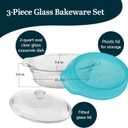 Libbey Bakers Premium 3 Piece Glass Baking Dish Set, Stackable, Space Saving Casserole Dish with Lid Set, Baking Glassware for Casseroles, Desserts