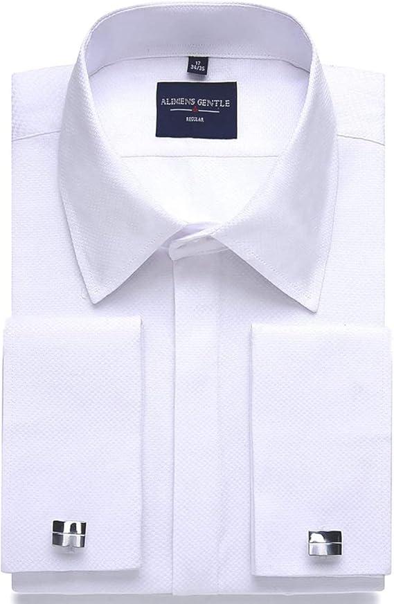 Alimens & Gentle Men's Dress Shirts French Cuff Long Sleeve Regular Fit Formal Tuxedo Cufflinks Shirt, Size: 15½, 32/33